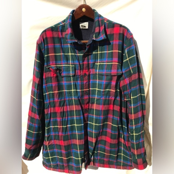 L.L. Bean Mens Flapjack Fleece Lined Flannel Shirt Jacket XLarge Red Black - Picture 1 of 7